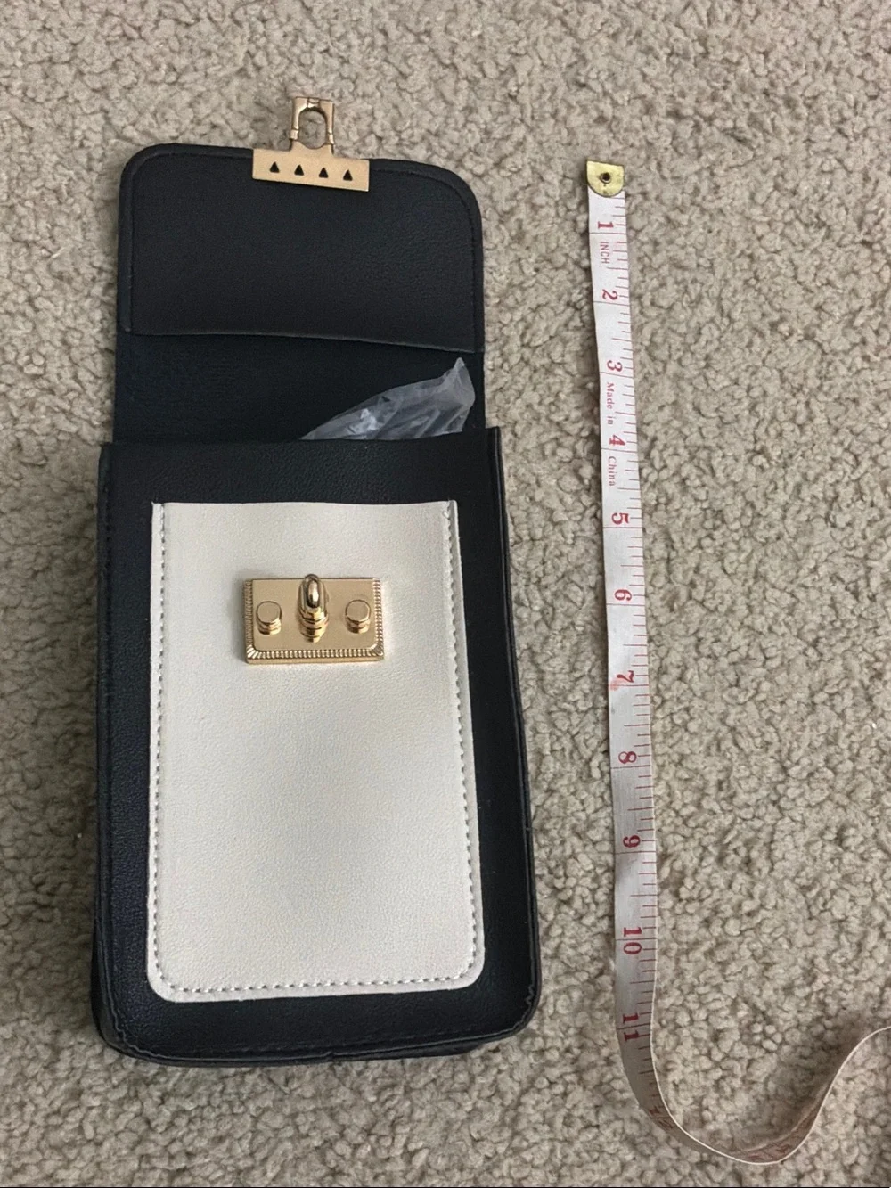 Black and White Faux Leather Phone Crossbody with Gold Lock